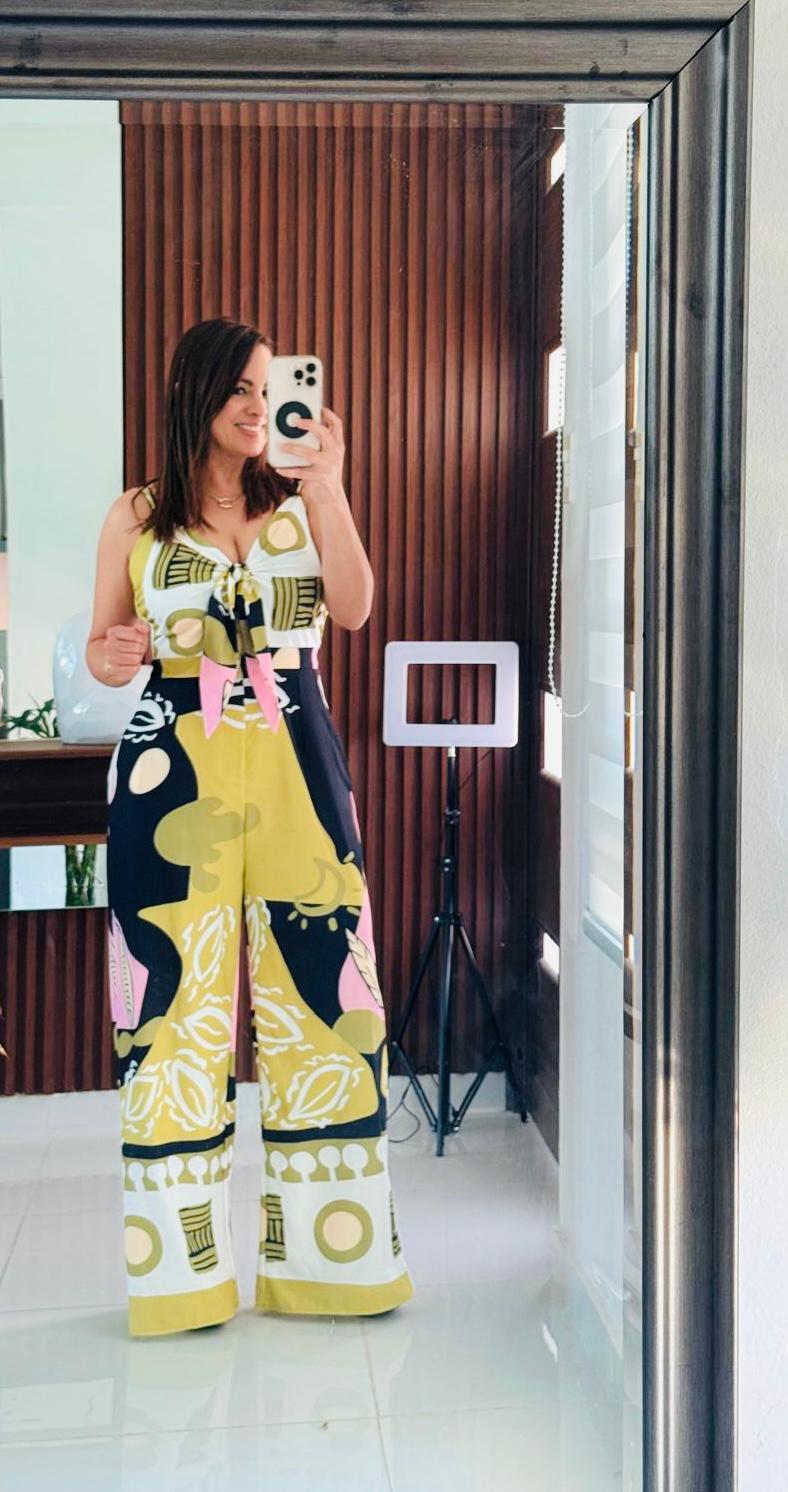 Jumpsuit Estampado Colorido verde rosa y negro