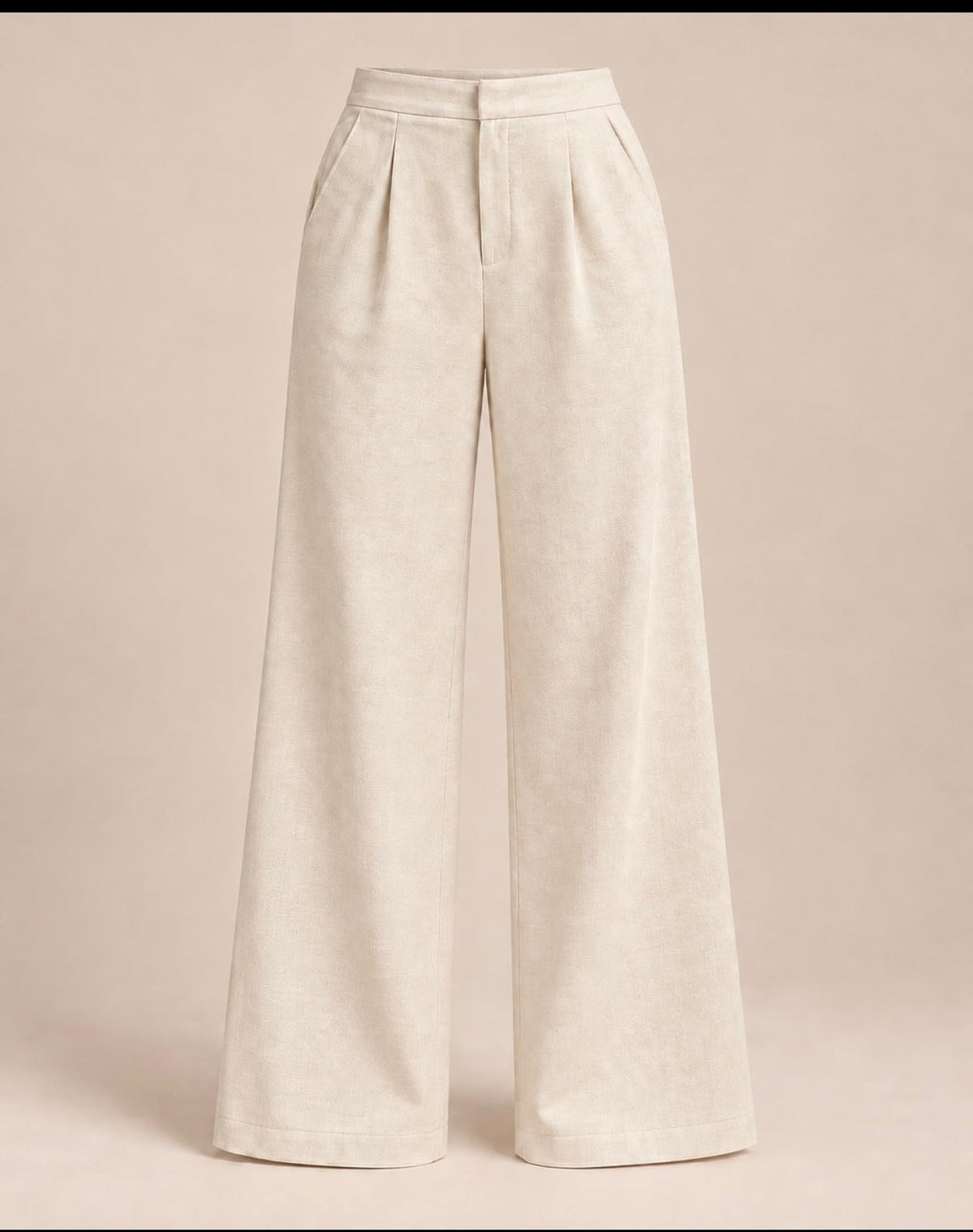 Pantalón crema wide leg con pinzas, vista frontal