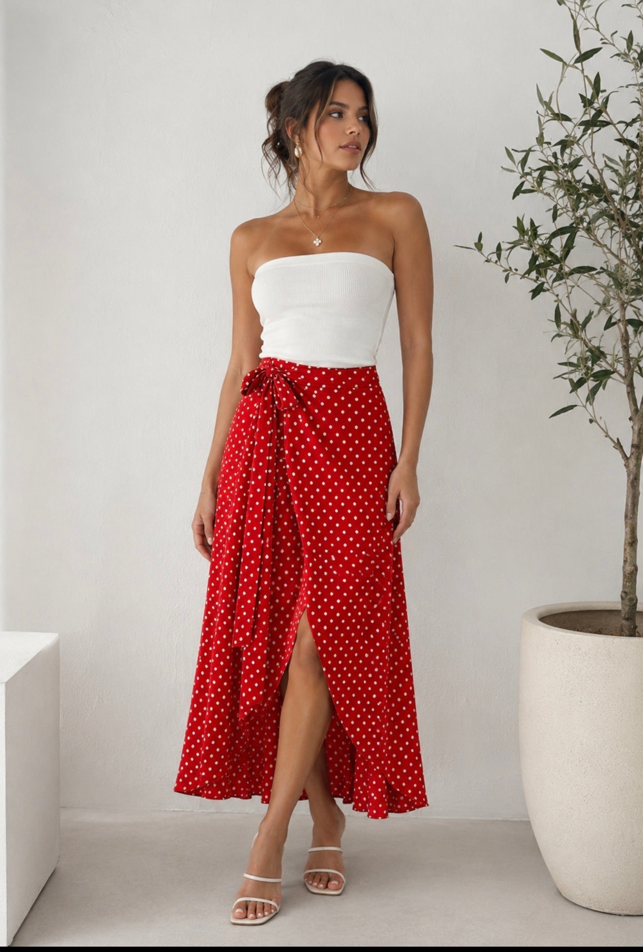 Falda Midi Roja de polkadots