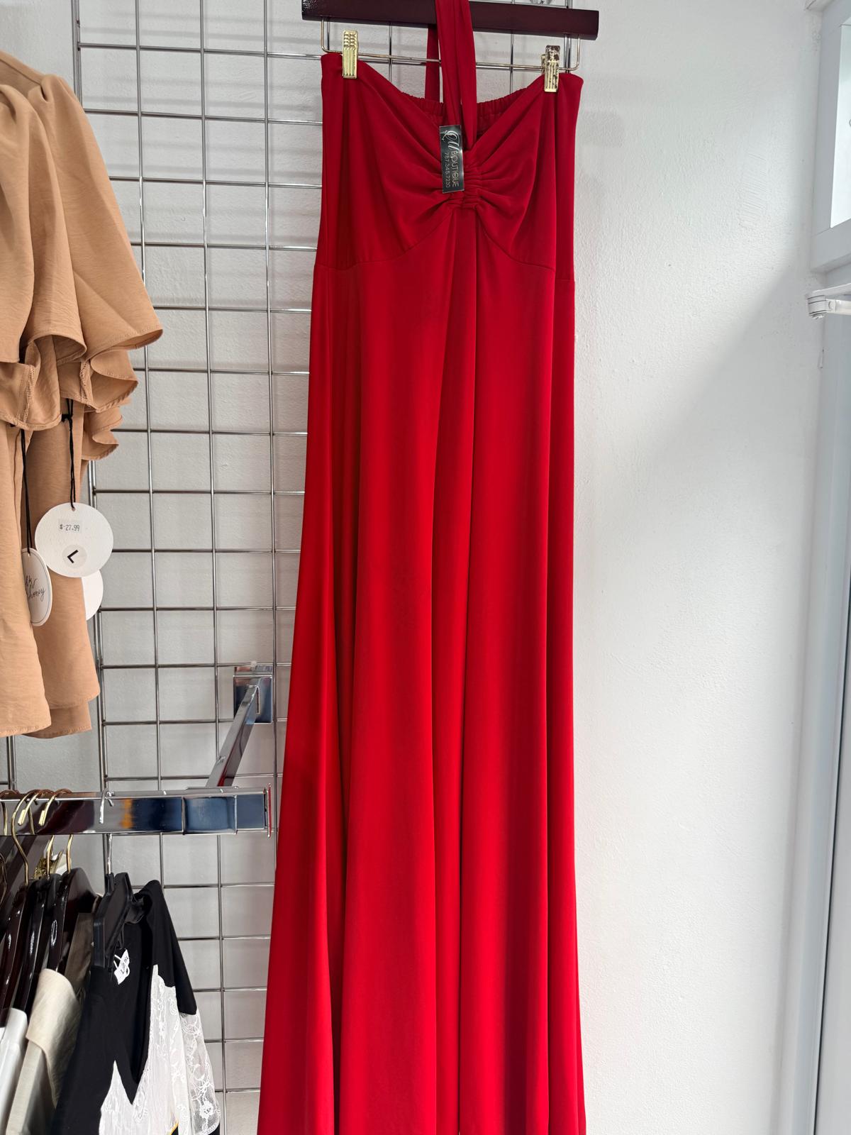 Vestido Rojo Agarre al Cuello