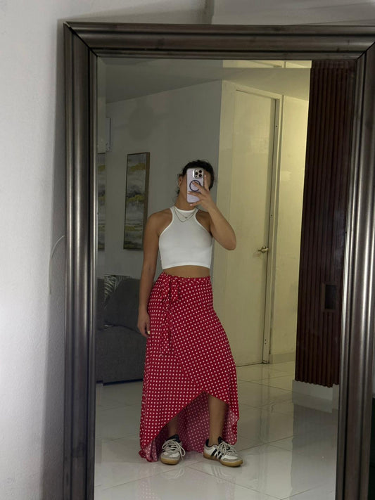 Falda Roja de Lunares Blancos