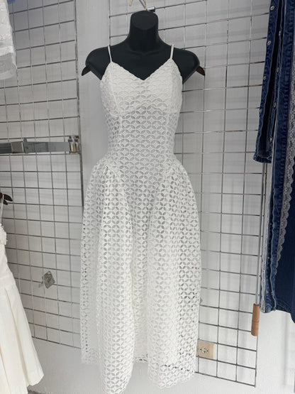 Vestido Encaje Geométrico Blanco