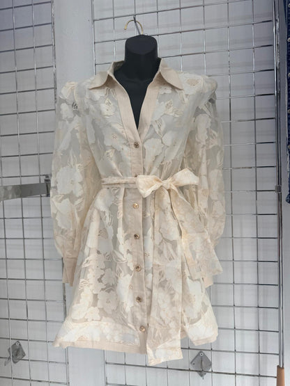 Vestido Floral Organza Ivory