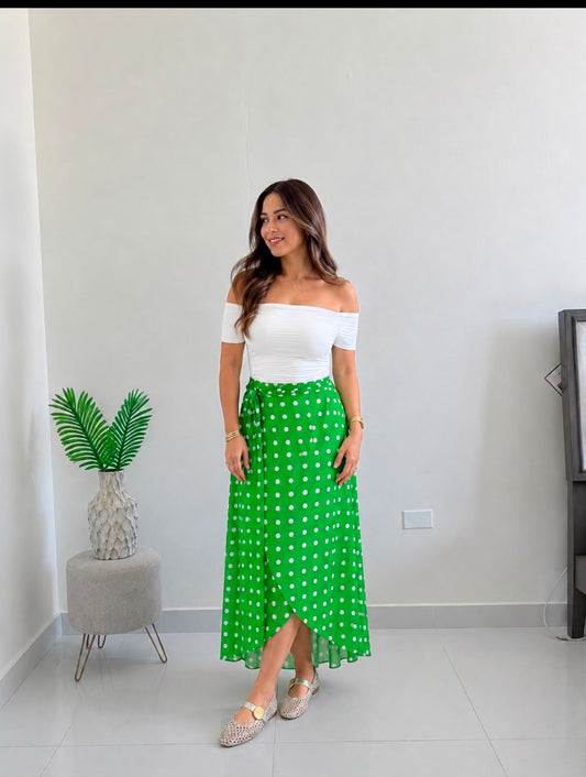 50 - Falda Verde Lunares Blancos
