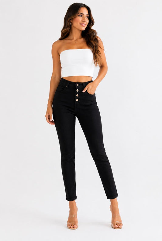 81 - Pantalón Negro Tiro Alto con Botones
