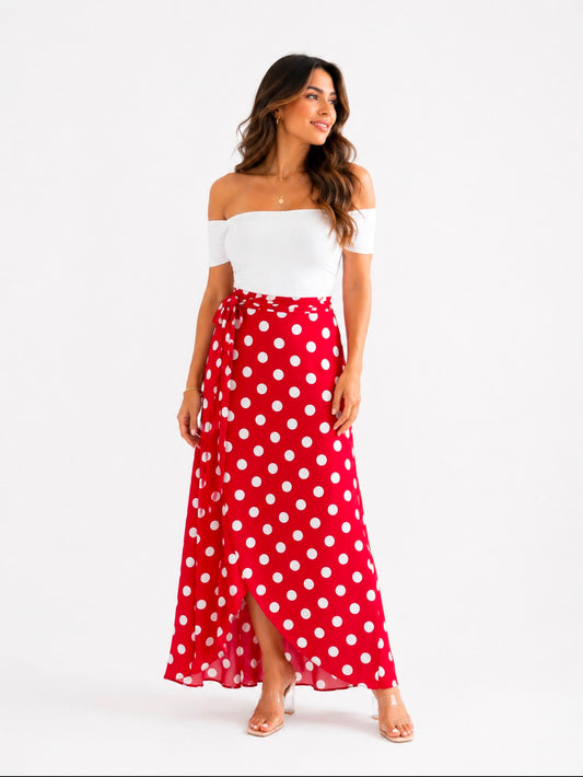 Falda Roja de polkadots blanco