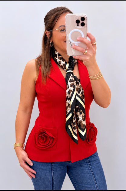 Blazer Rojo con Rosa 3D