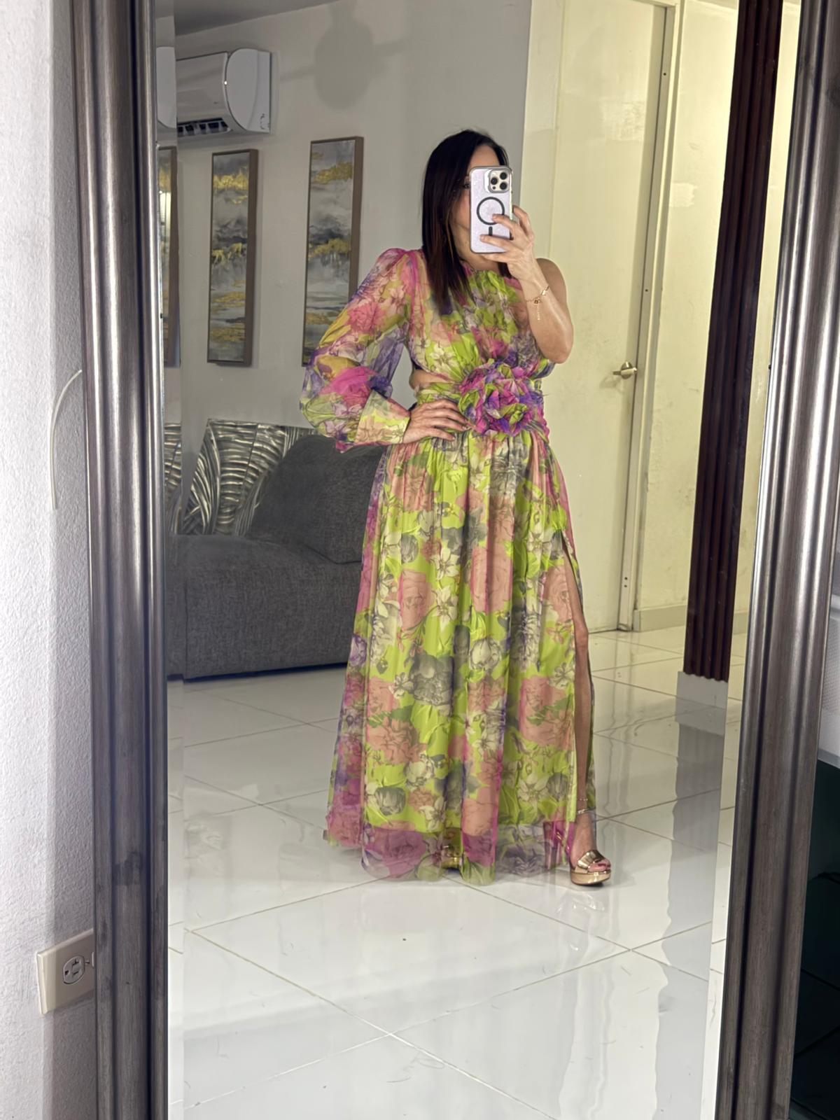 Vestido camisero beige bordado