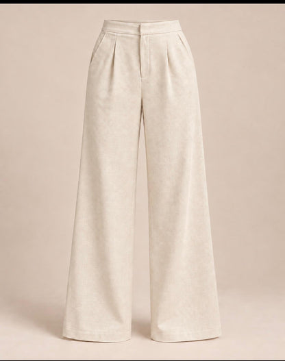 Pantalón crema wide leg con pinzas, vista frontal