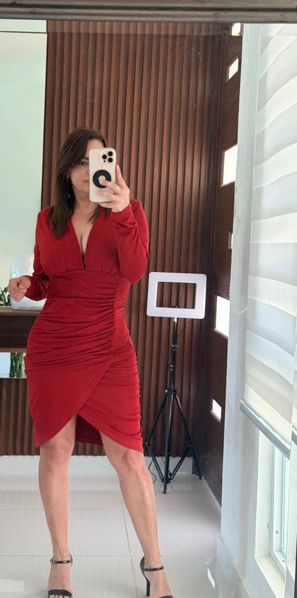 Vestido Manga Larga Drapeado