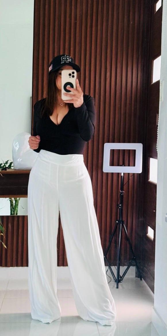 Pantalón Blanco Palazzo Wide Leg Tiro Alto