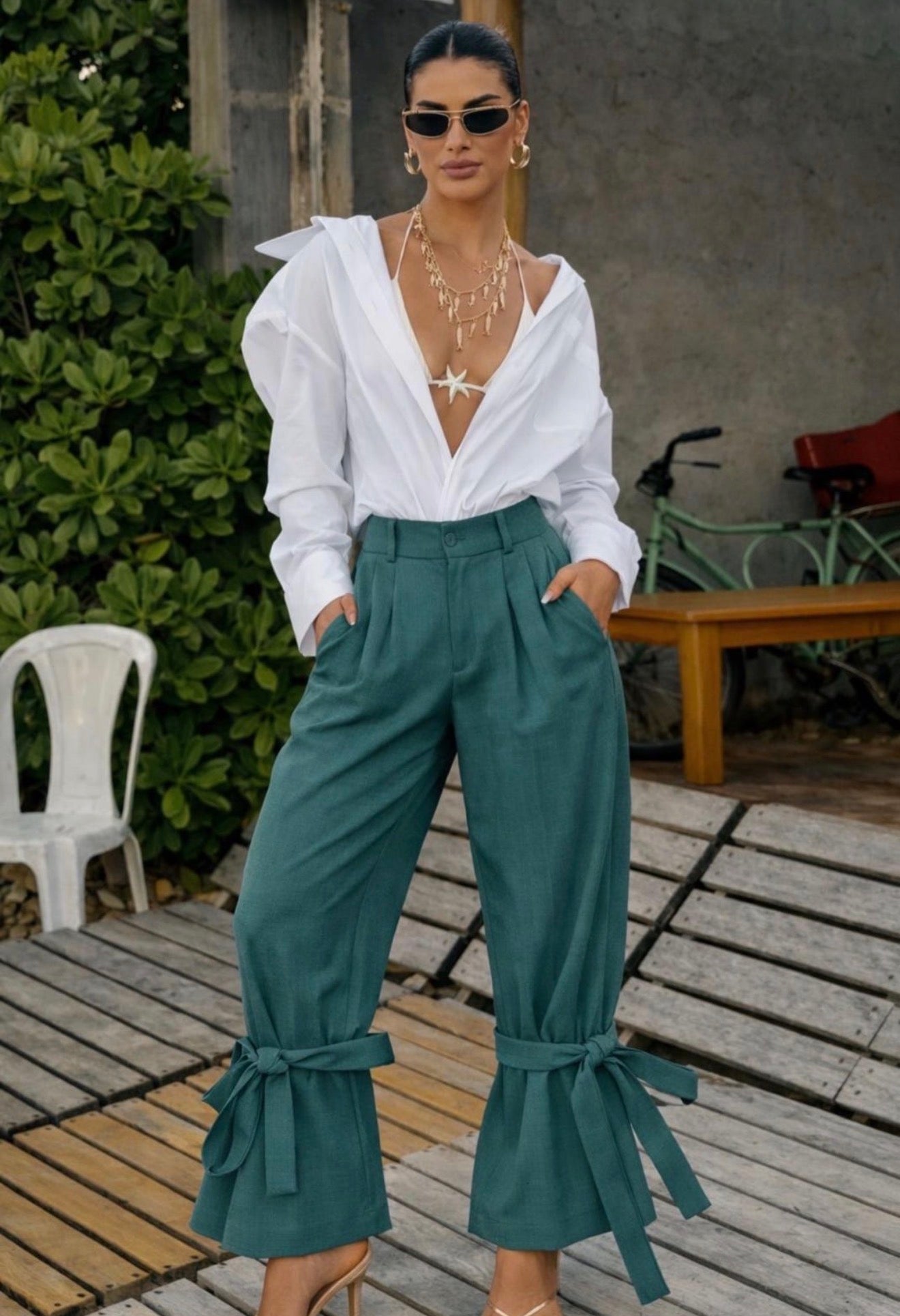 Pantalón Wide Leg con Moños