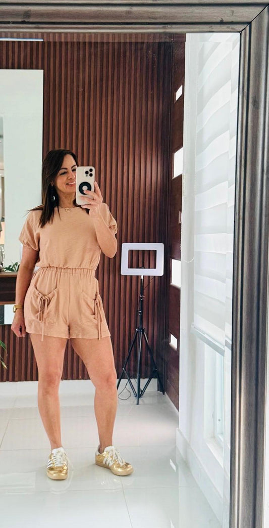 Set Beige Casual Short y Top