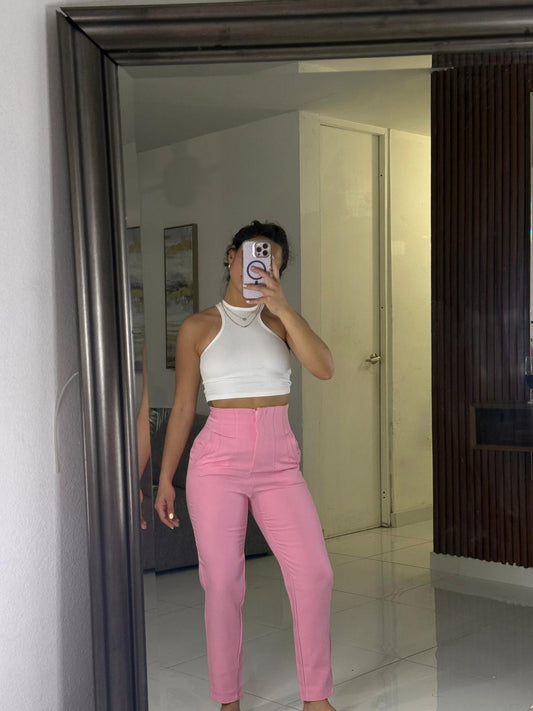 35 - Pantalón Rosa Recto Elegante