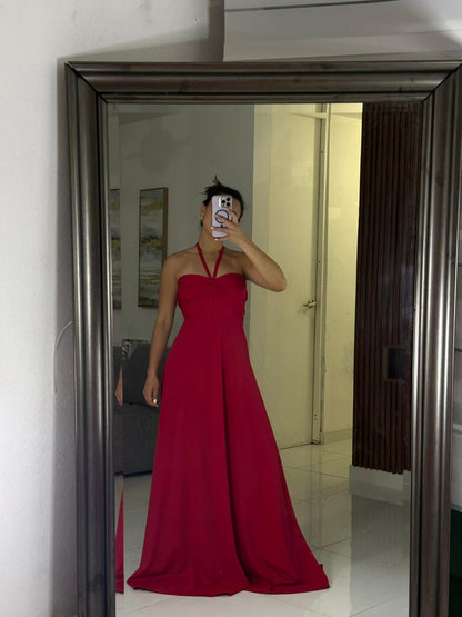 Vestido Rojo Agarre al Cuello