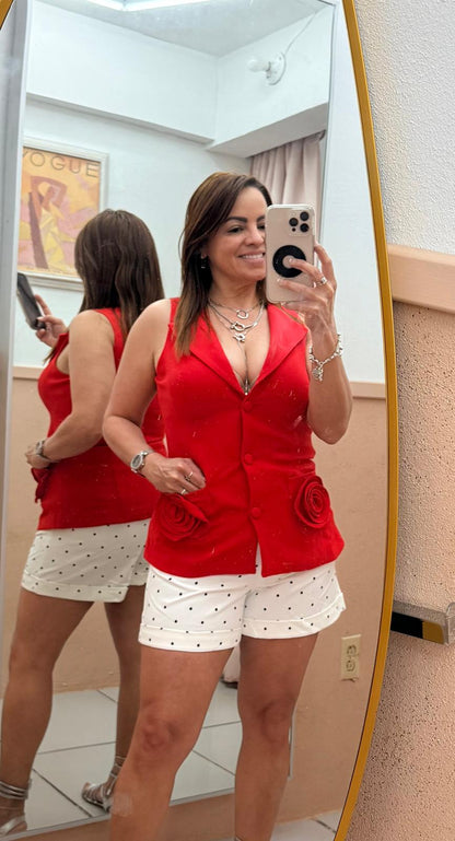Blazer Rojo con Rosa 3D