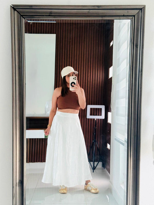 Falda Larga Blanca Satén