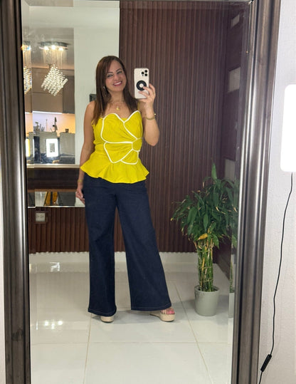 Yellow Floral Peplum Top