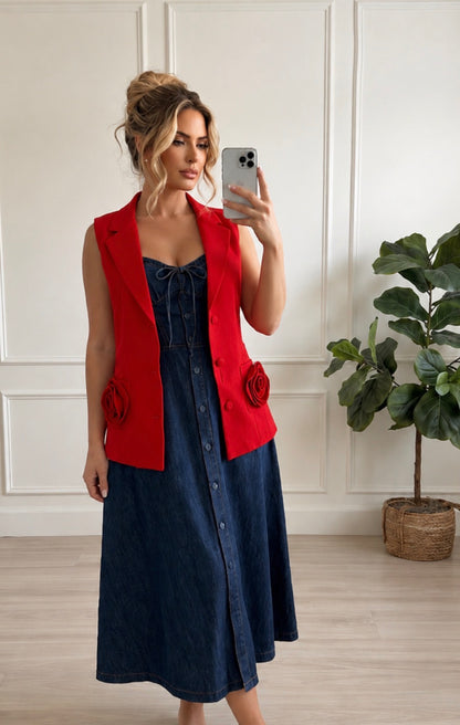 Blazer Rojo con Rosa 3D