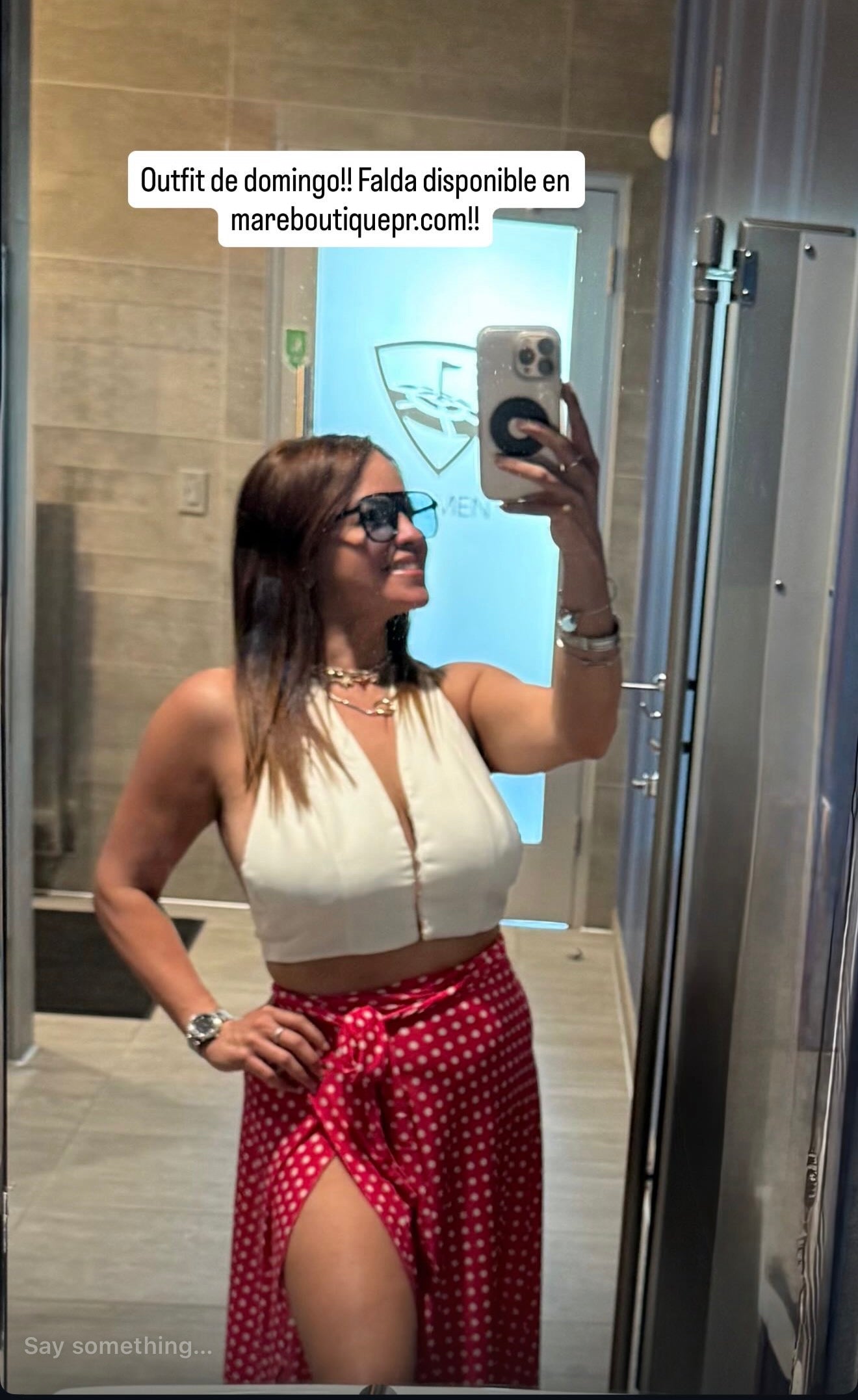 Falda Rosa Polkadots Blancos