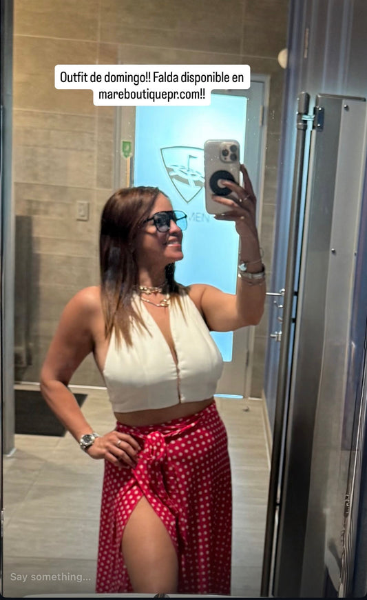 Falda Rosa Polkadots Blancos