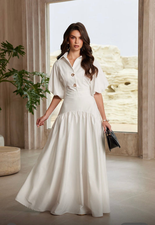 Vestido Blanco Maxi Shirt Dress