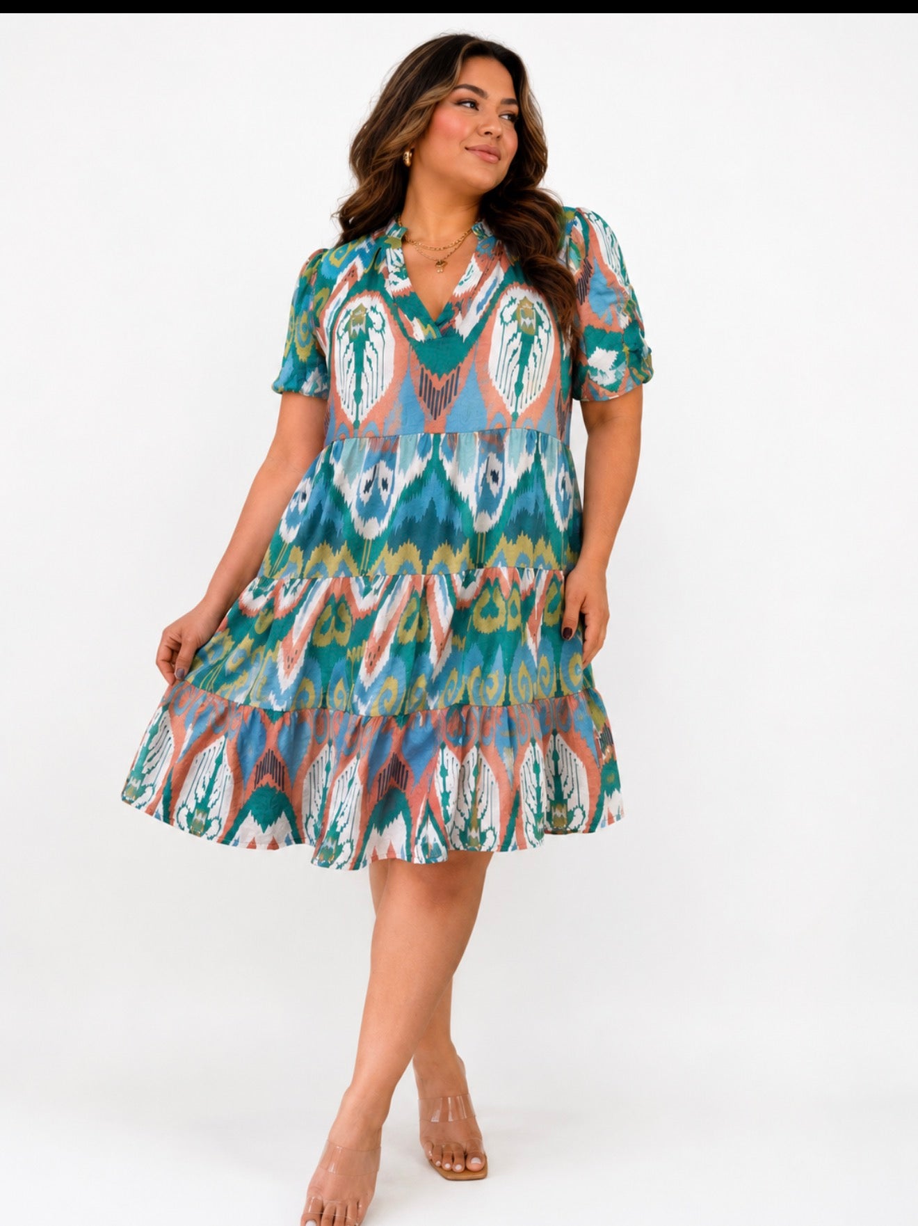 39 - Vestido estampado multicolor con volantes