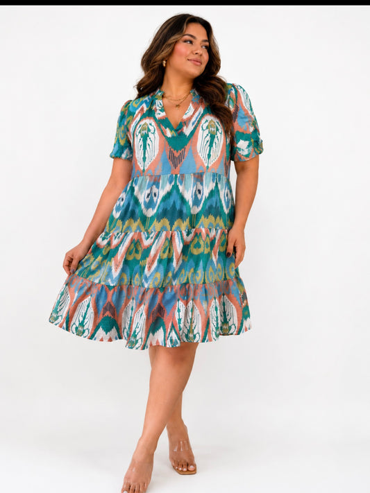 39 - Vestido estampado multicolor con volantes