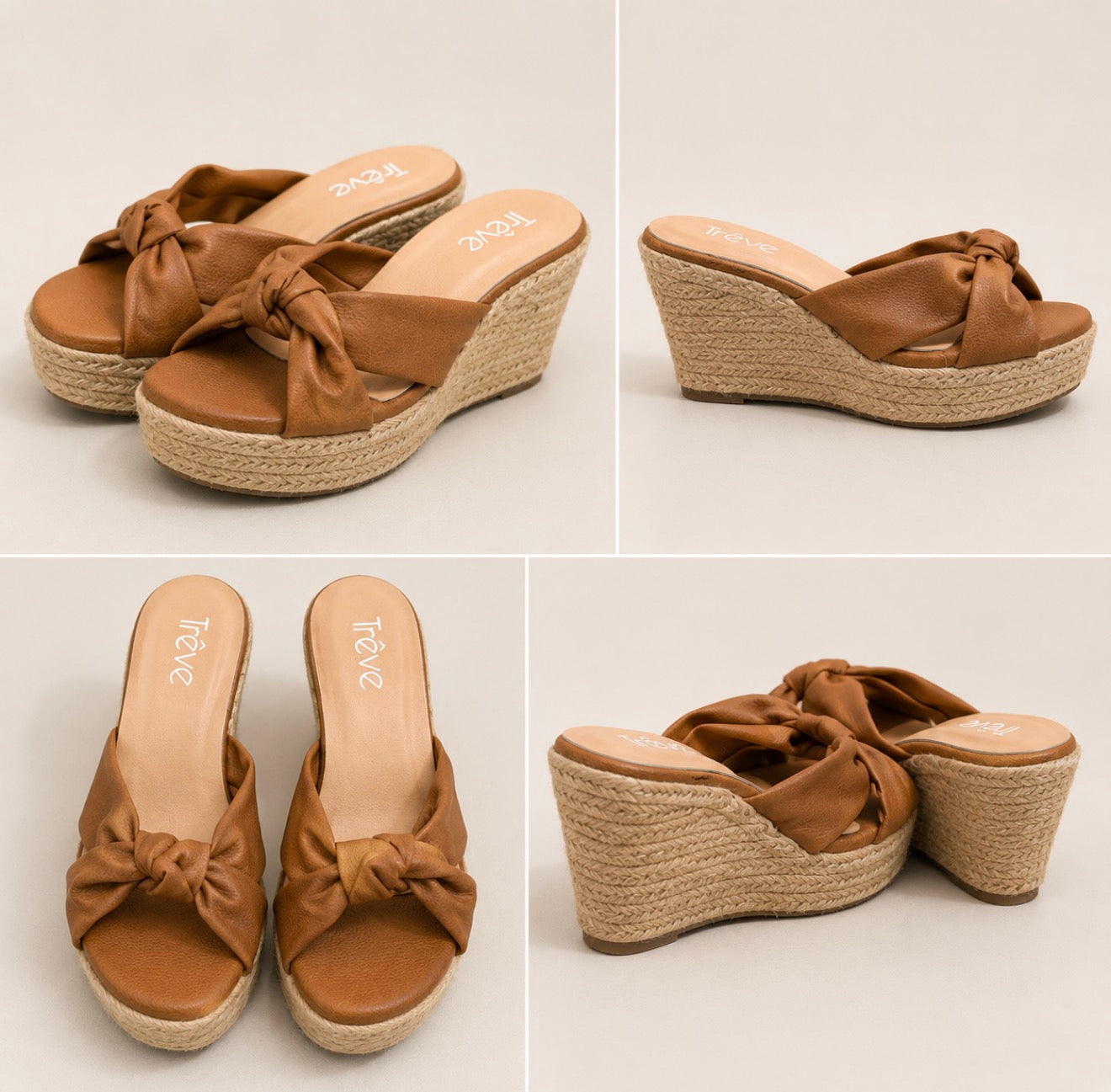 Sandalia Wedge Espadrille Camel con Lazo