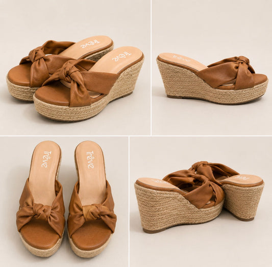 Sandalia Wedge Espadrille Camel con Lazo