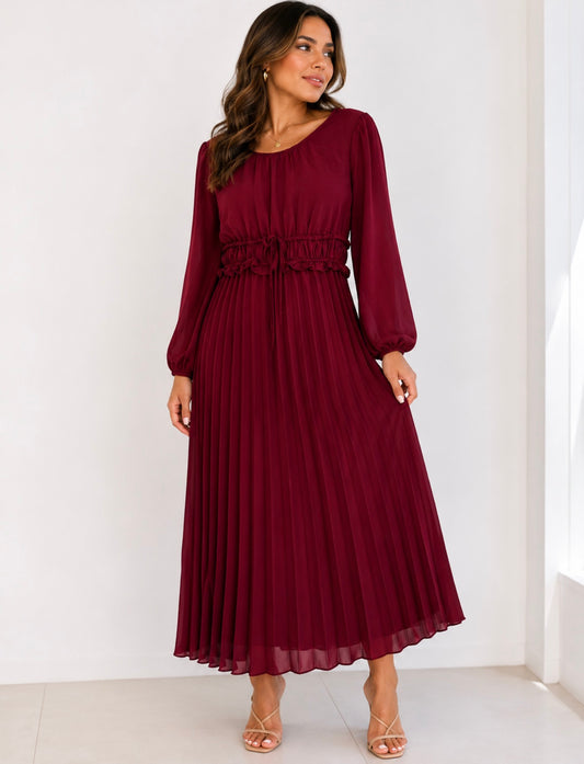 67 - Burgundy Pleated Midi Dress