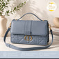 Bolso Azul Acero Acolchado Cuero Vegano Detalles Dorados