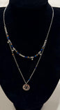 Collar Doble Capa Plateado con Cristales Azules y Dije Floral