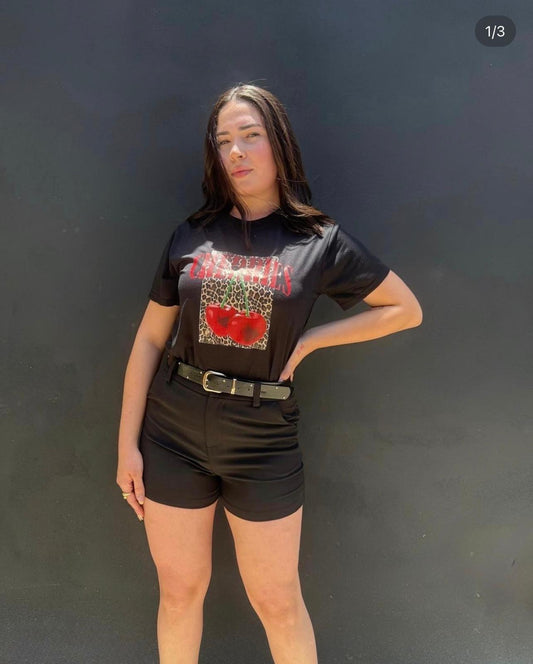 Camiseta Negra Estampado Leopardo