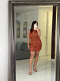 Vestido Terracota con Lentejuelas Un Hombro