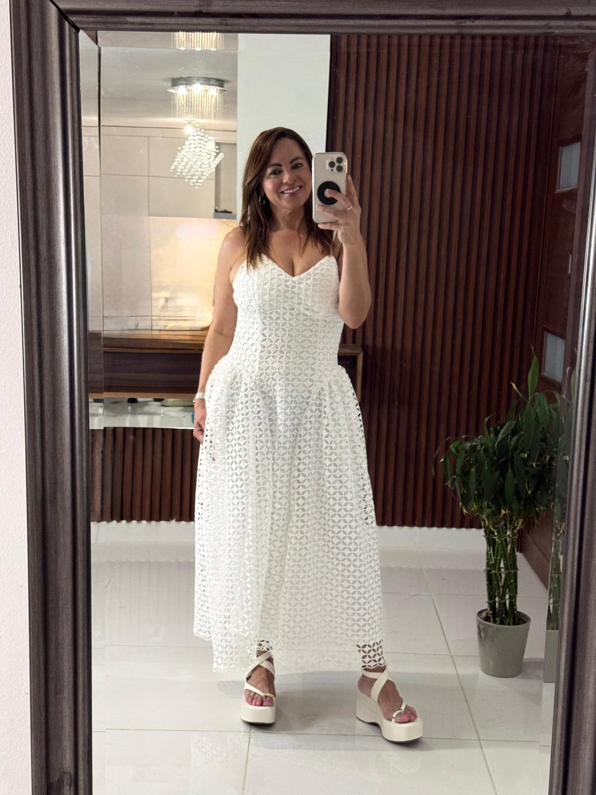 Vestido Encaje Geométrico Blanco