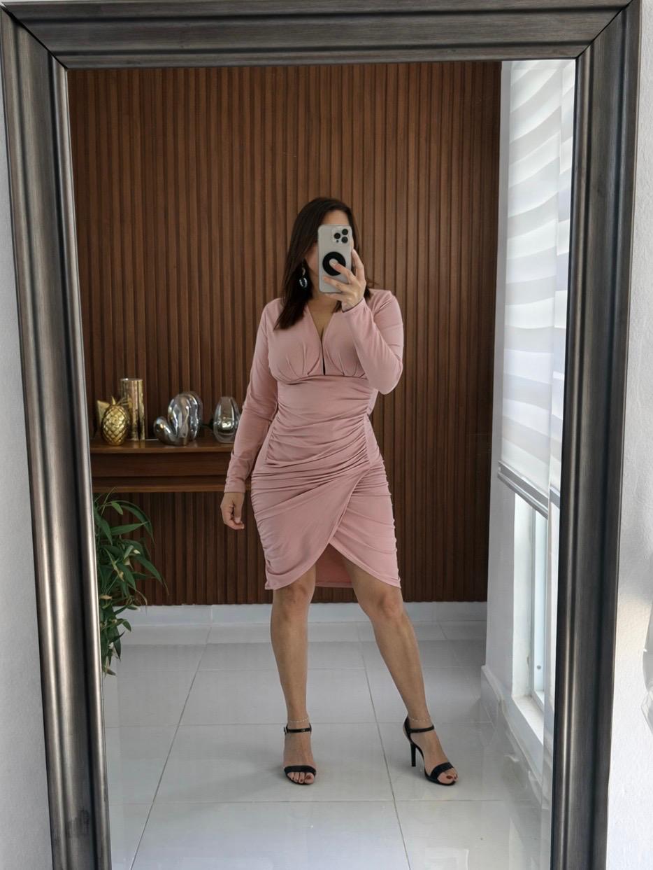Vestido Manga Larga Drapeado