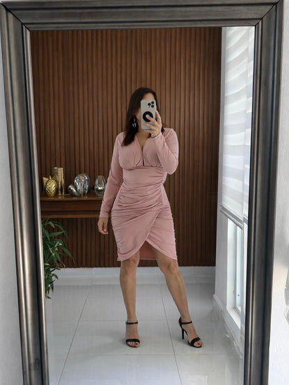 Vestido Manga Larga Drapeado