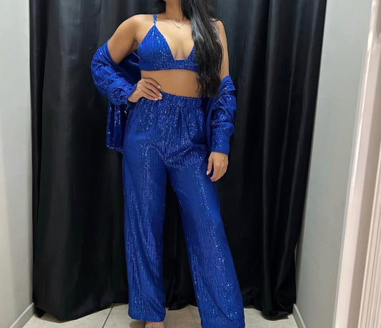 75 - Conjunto Azul Lentejuelas 3 Piezas