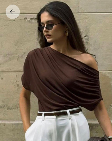 Top Chocolate Off-Shoulder Drapeado