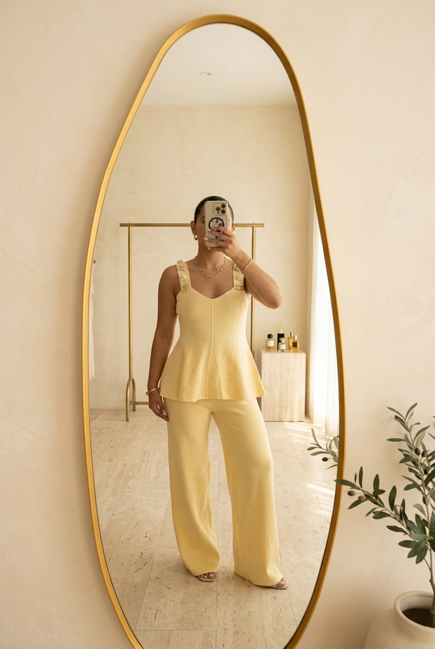 Set amarillo con fondo de boutique elegante